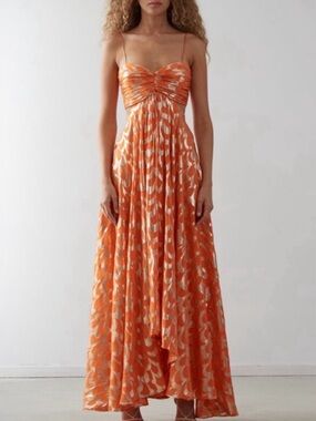 Delfi collective Adele Orange gold Printed Spaghetti-Strap Maxi Dress